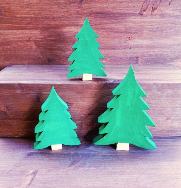 Wooden Pine Trees, Christmas Decorations, Tiered Tray Decor - Image 3