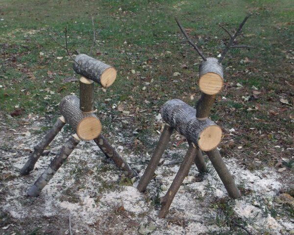 2 Rustic Log Reindeer, Wooden Reindeer, Nordic Wood Reindeer, Outdoor Christmas Décor, Rustic Christmas Décor, Wood Deer