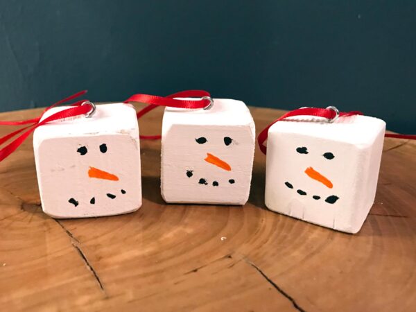 3 Wooden Block Snowmen, Christmas Ornament Set, Hand Painted Snowman, Christmas Tree Ornament, Rustic Ornaments, Snowman Ornament, Handmade