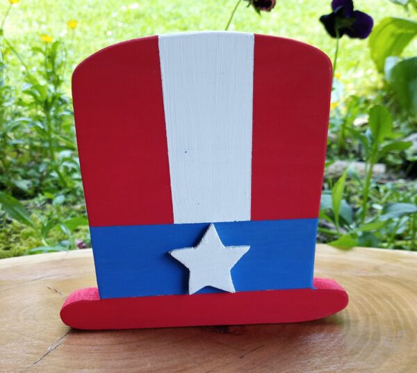 Uncle Sam Hat, 4th of July Décor, Summer Décor, Americana, Patriotic, Wooden Hat, Independence Day Décor, American Flag Top Hat, Tiered Tray