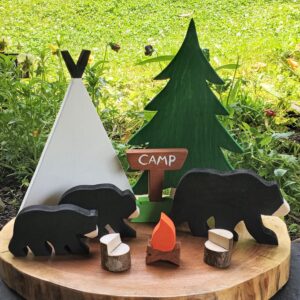 Campground Bears, Camping Tiered Tray, Summer Camp, Fishing Décor, Travel Decor, Shelf Decor, Wedding Decorations, Party Table Decor