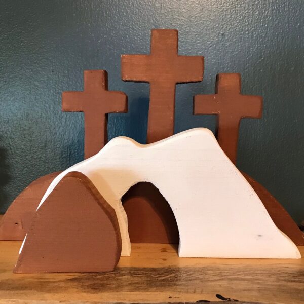 Wooden Empty Tomb, Easter Scene, Easter Decor, He is Risen, Easter Nativity, Christian Decor, Wooden Cross, Three Crosses